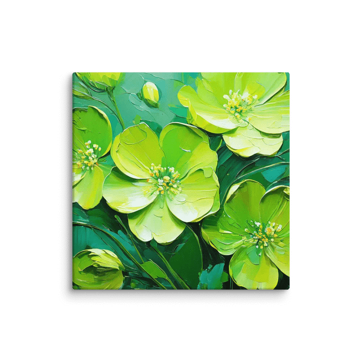 Beautiful green flowers painted in oil on a green backdrop product image (6)