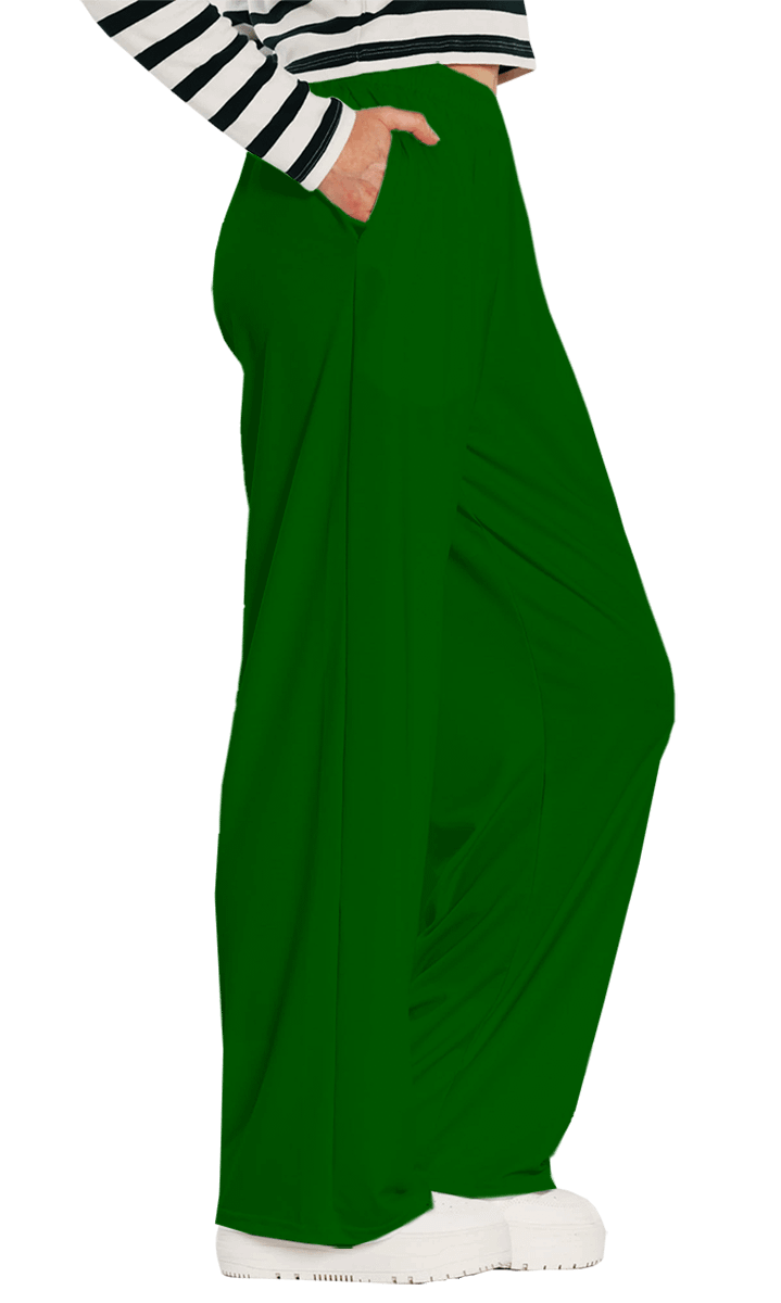 Plain Color Dark Green Wide-Leg Pants product image (1)