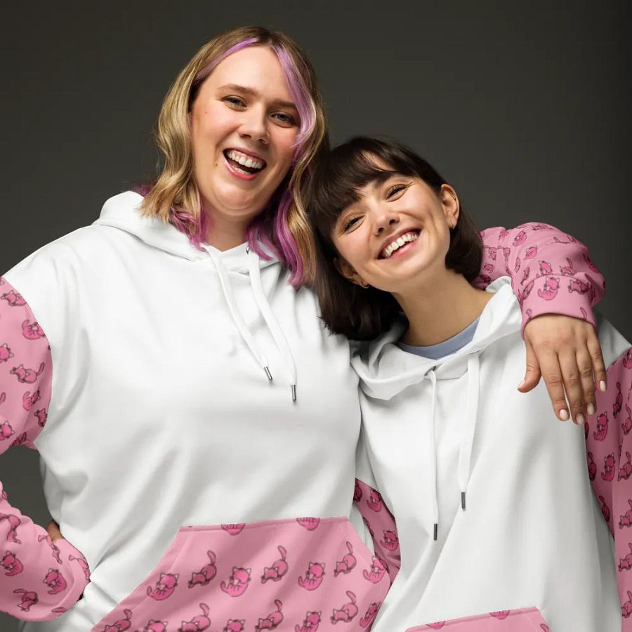 White and Pink Cat Paradise Hoodie product image (7)