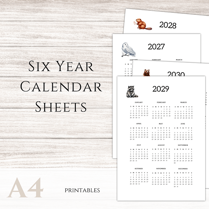 Six-year Printable Calendar Pages: Woodland Creatures product image (1)