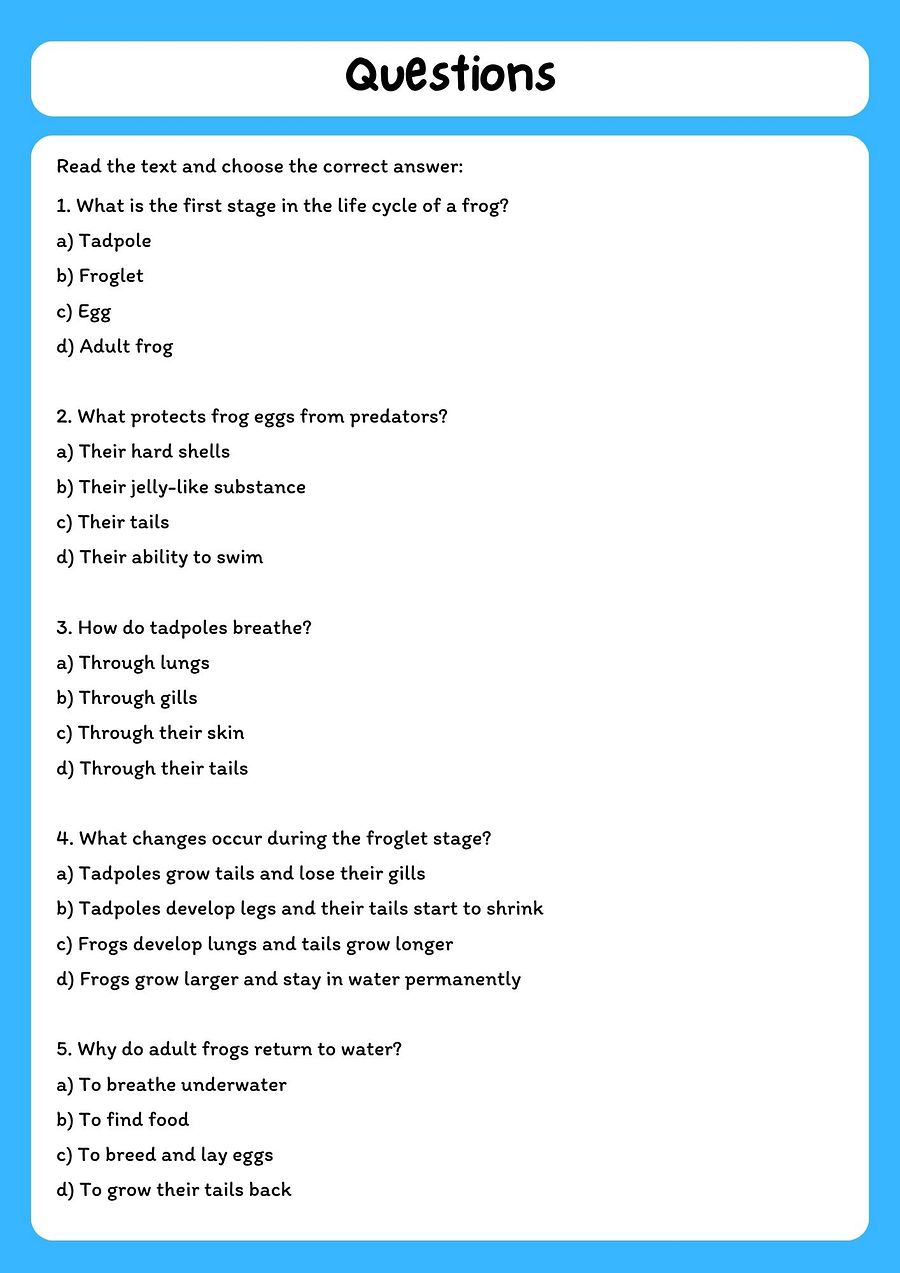 Frog Life Cycle Reading Passage with Comprehension Questions product image (2)