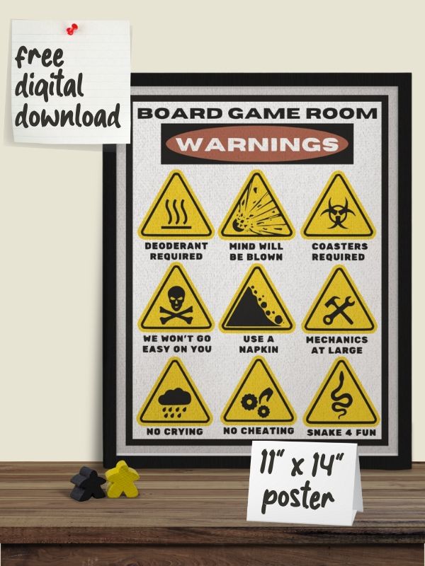 Board Game Room Warnings Poster - DIGITAL DOWNLOAD - 11
