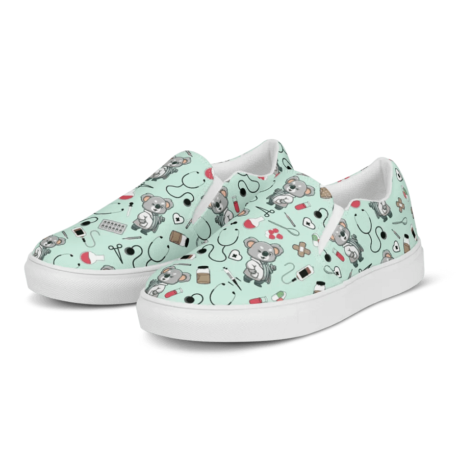 Cute Medical Koala Slip-On Canvas Shoes (Green) product image (6)