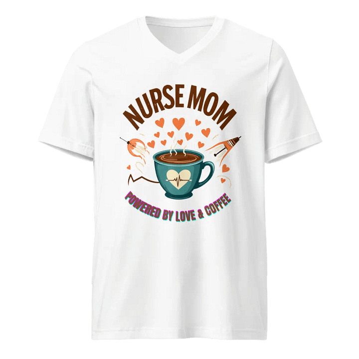 Heartbeat Nurse Mom, powered by coffee V-Neck Tee product image (5)