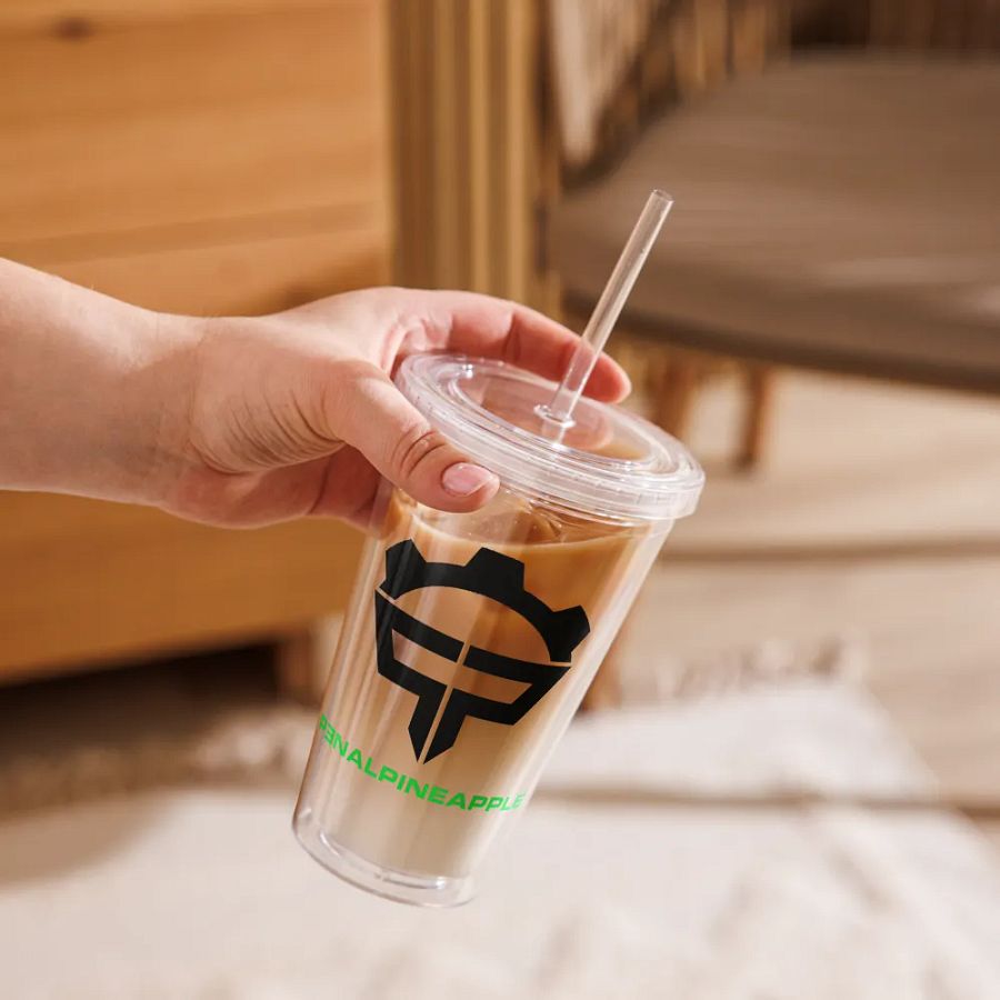 P3nAlPineapple - Black Logo Double Wall Clear Plastic Tumbler (16oz) product image (9)