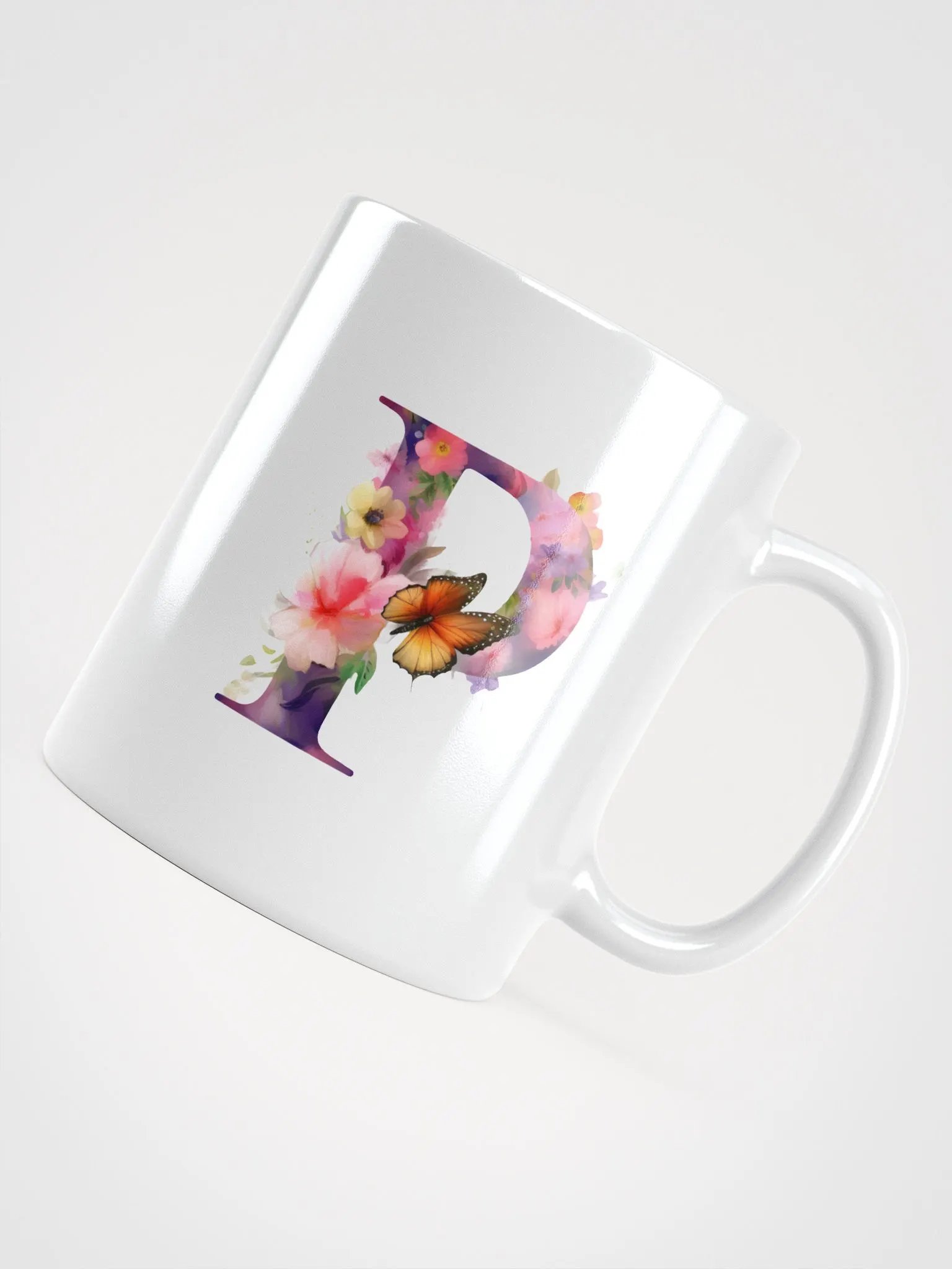 Letter P Monogram Floral Fantasy White Glossy Mug product image (10)