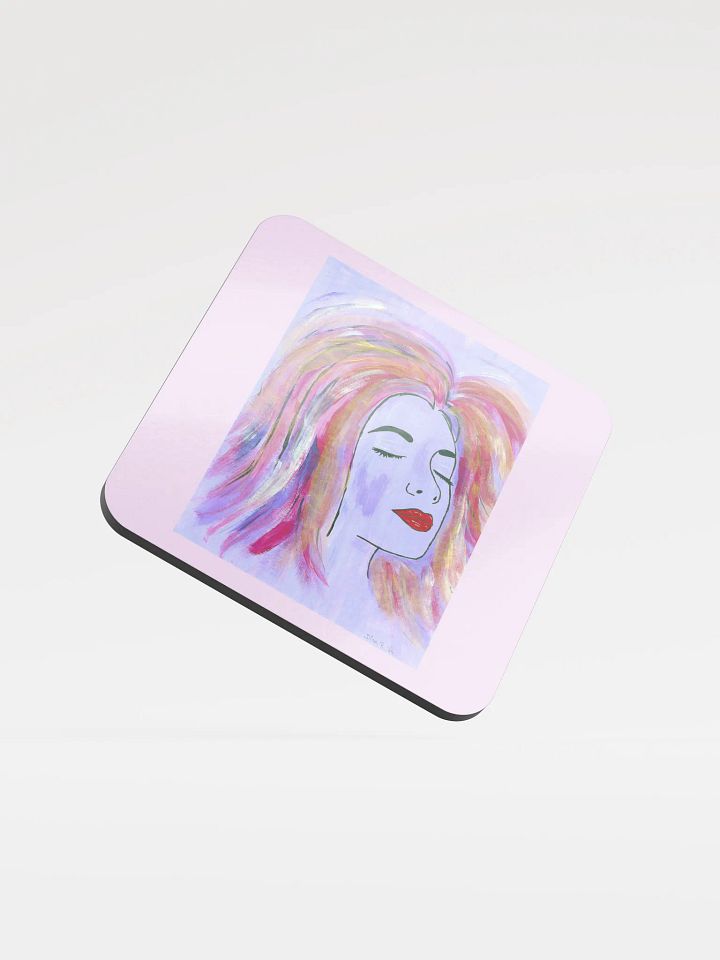 Dreaming girl - (art by Dina R.) - acrylic painting picture - Glossed Cork Coaster product image (1)