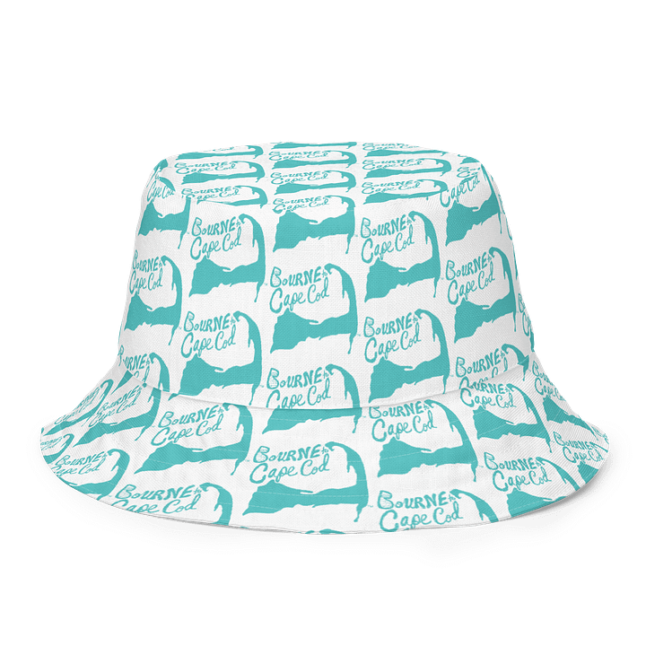 Adults Unisex | Reversible Bucket Hat | BOURNE to Cape Cod™ x BRN.2C.C.™ All-Over Logo Print | Coastal Style Sun Hat | Dark Turquoise & White product image (2)