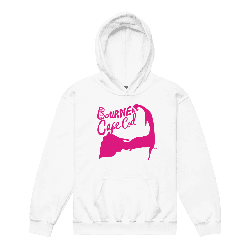 Girls' | BOURNE to Cape Cod™ | DTG Vintage Print | Youth Heavy Blend Hooded Sweatshirt | Rugged, Cozy, Adventure-Ready | Pink Logo product image (7)