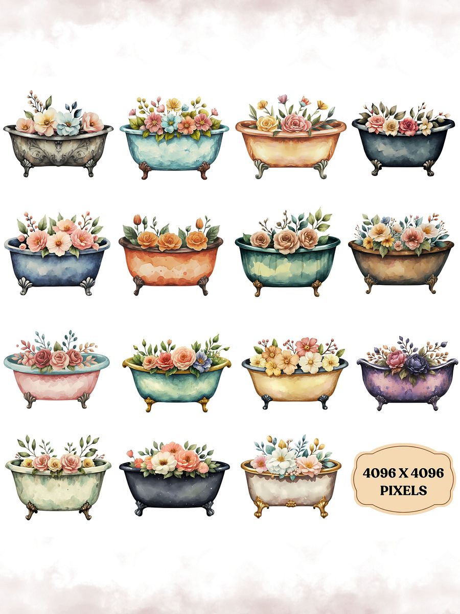 45+ Floral Vintage Bathtubs Clipart Bundle product image (3)