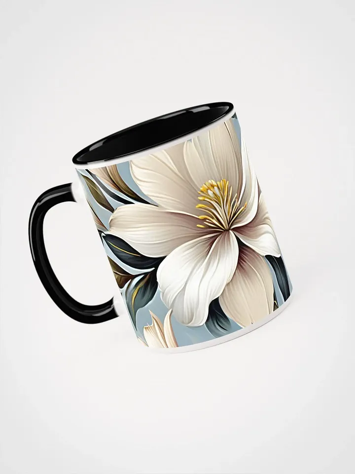 Coffee Mug with Color Inside - White and Beige Flowers on Light Blue product image (2)
