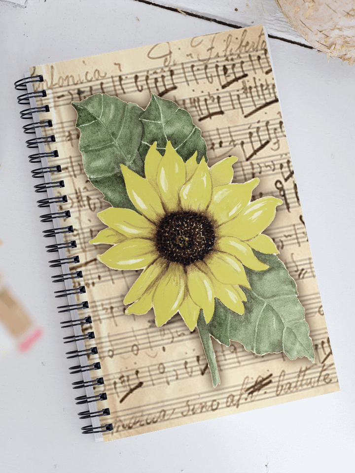 Distressed Watercolor Sunflower Print on Sheet Music product image (1)
