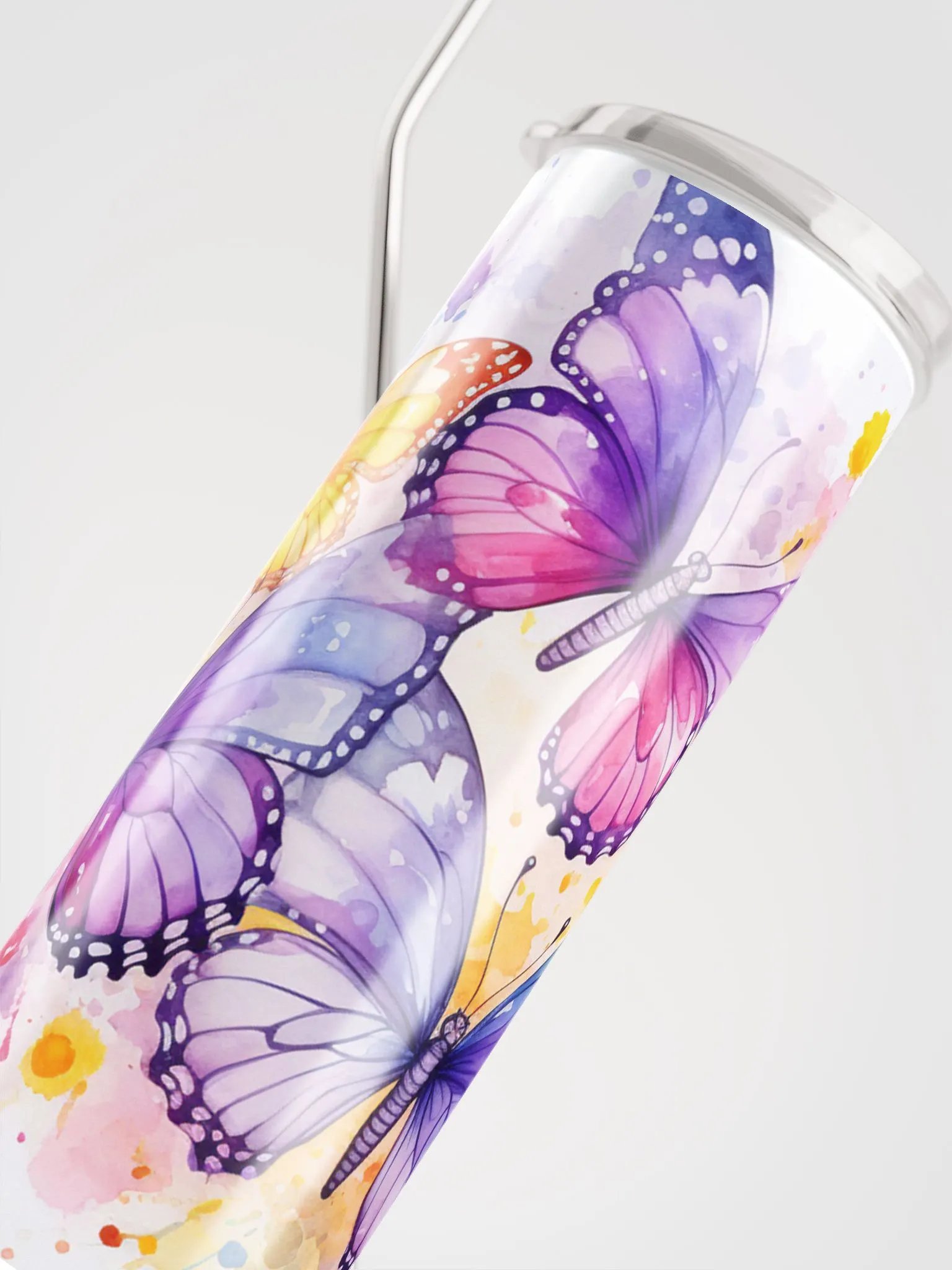 Watercolor Butterfly Purple Yellow Stainless Steel Tumbler product image (5)