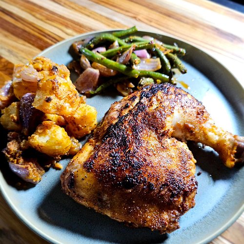 I made dis. some oven baked chicken leg quarters and green beans and roasted potatoes 😋 #food #foodporn #cooking #cook #fyp #...
