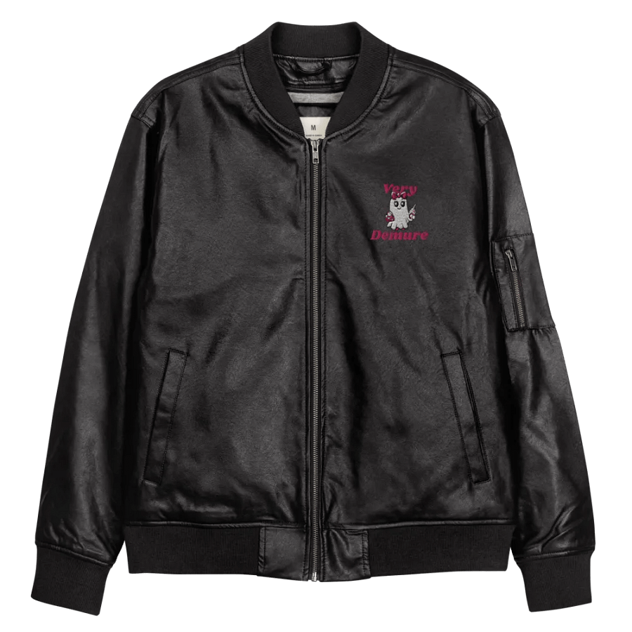 Very Demure Cute Ghost Embroidered Faux Leather Bomber Jacket product image (10)