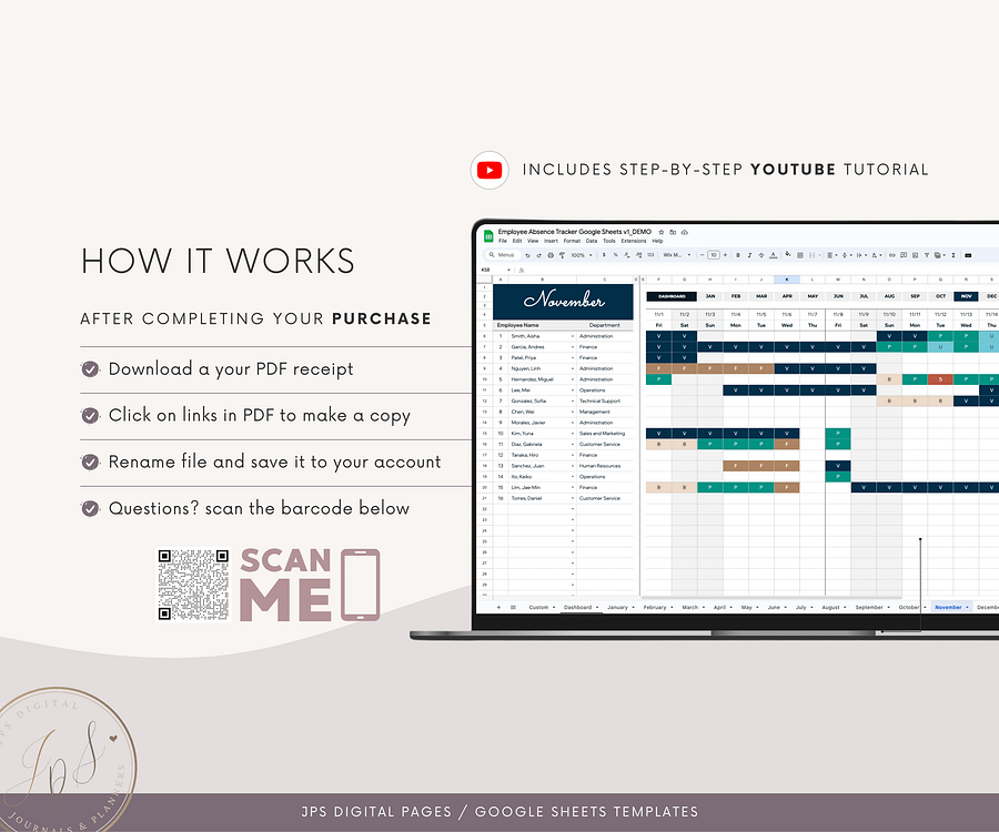 Employee Absence Tracker & Dashboard, Google Sheets Template product image (10)