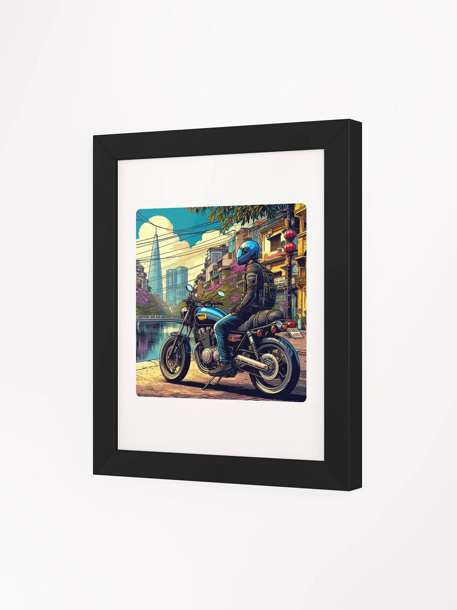 Vibrant Ayous Wood Framed Matte Poster | biker enjoying the atmosphere in manila philippines by AI product image (72)