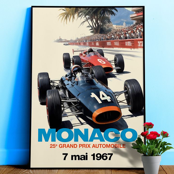Monaco Grand Prix 1967 Poster — Vintage F1 Racing Wall Art, Retro Motorsport Print product image (1)