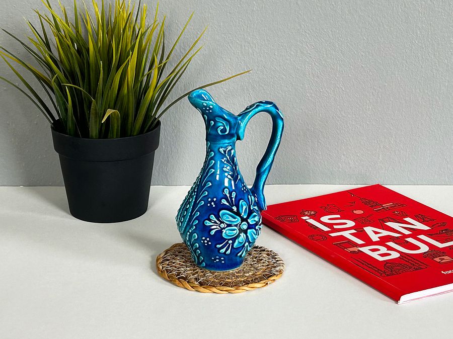 Ceramic turquoise jugs (bottle for oil), Turkish Iznik style (Ibrik vazo) — handmade pottery product image (4)