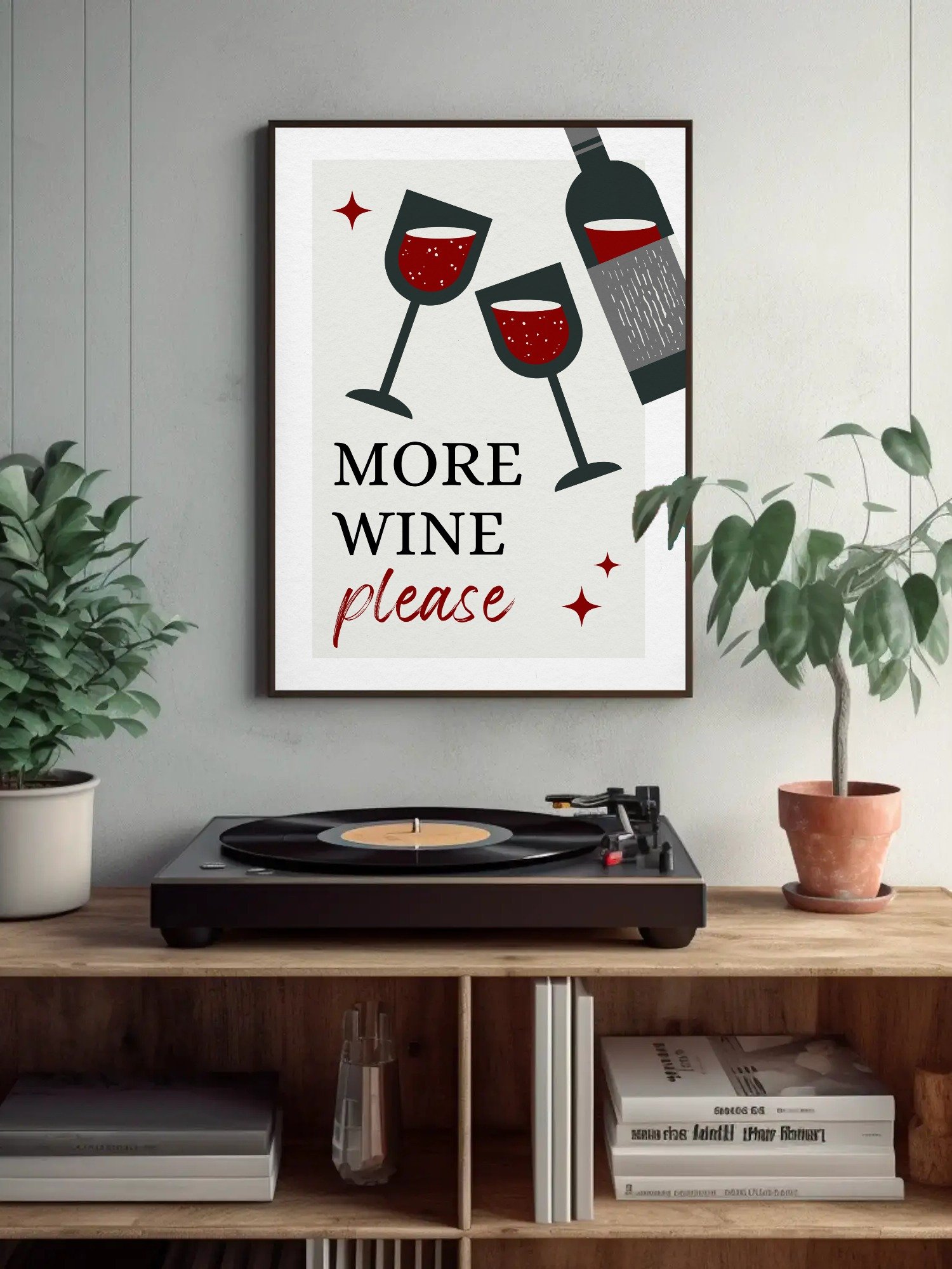 More Wine Please Wall Art - Modern Wine Lover Print, Fun Kitchen or Home Bar Decor, Red Wine Art Poster, Entertaining Drink Sign product image (4)
