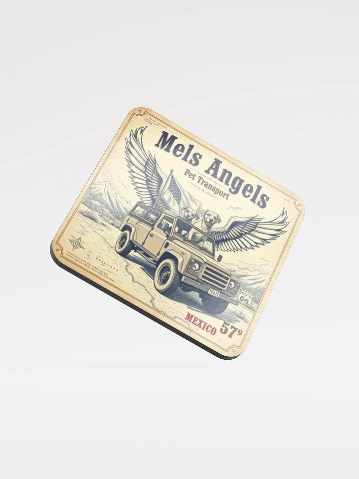 Mel’s Angels Vintage Cork Coaster – WW2 Retro Pet Transport Art | Eco-Friendly Drinkware product image (1)