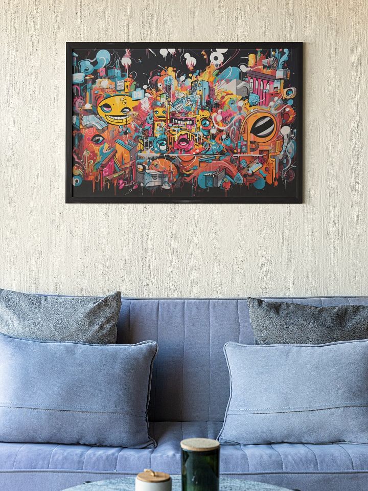 Vibrant Whimsical Graffiti Canvas Art, Cartoonish Street Artwork, Playful Urban Wall Decor, Colorful Abstract Mural Print, Eclectic Home Art product image (1)