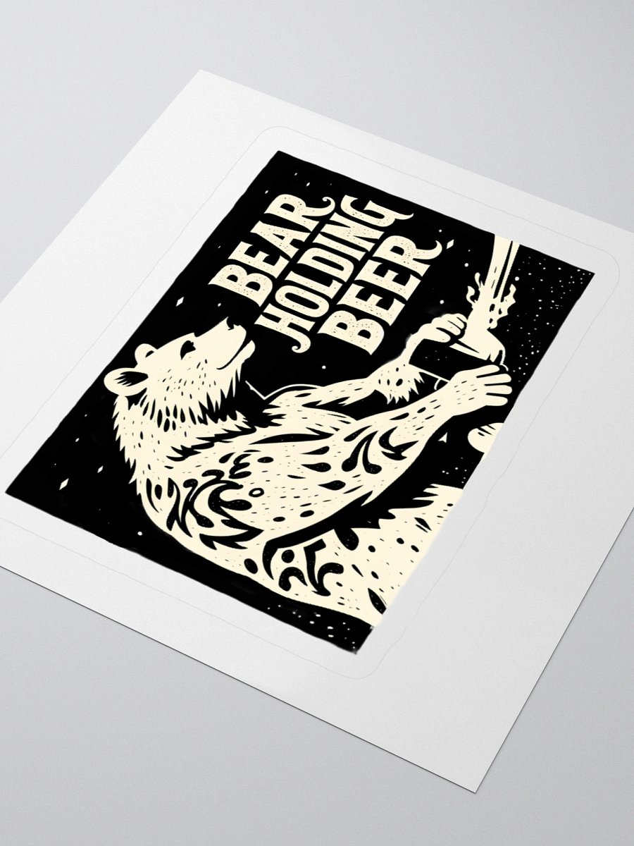 Whimsical Bear with Beer | Linocut Art Sticker product image (8)
