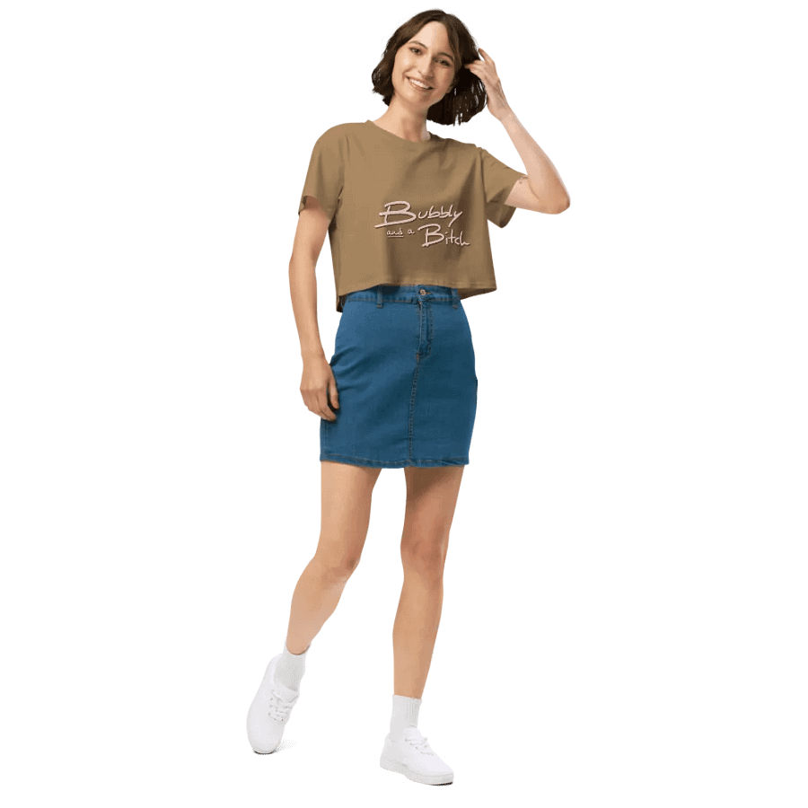 Bubbly and a B*tch (blush shadow design) printed cotton crop top product image (6)