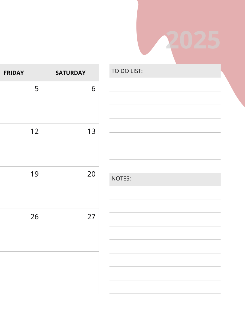 Simple printable 2025 monthly calendar product image (12)