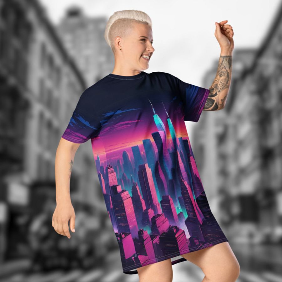 Vaporwave New York City T-shirt Dress product image (8)