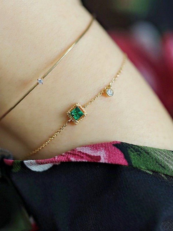 Square Green Gemstone Adjustable Bracelet | 18K Gold Plated product image (4)