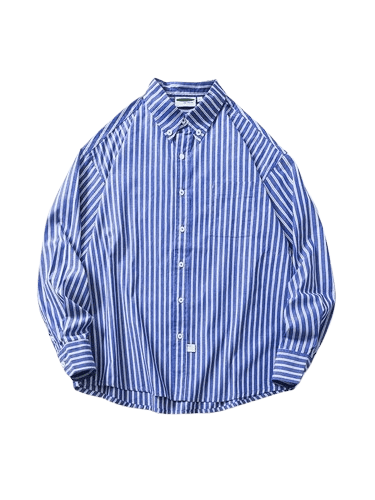 Casual Drop Shoulder Lapel Loose-fitting Striped Long Sleeves Shirt Men product image (2)