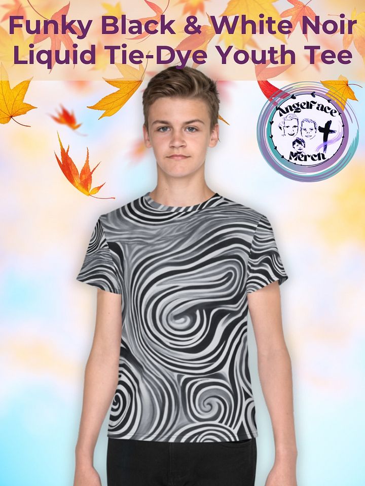 Funky Black and White Noir Liquid Tie-Dye Youth Crew Neck Tee product image (1)