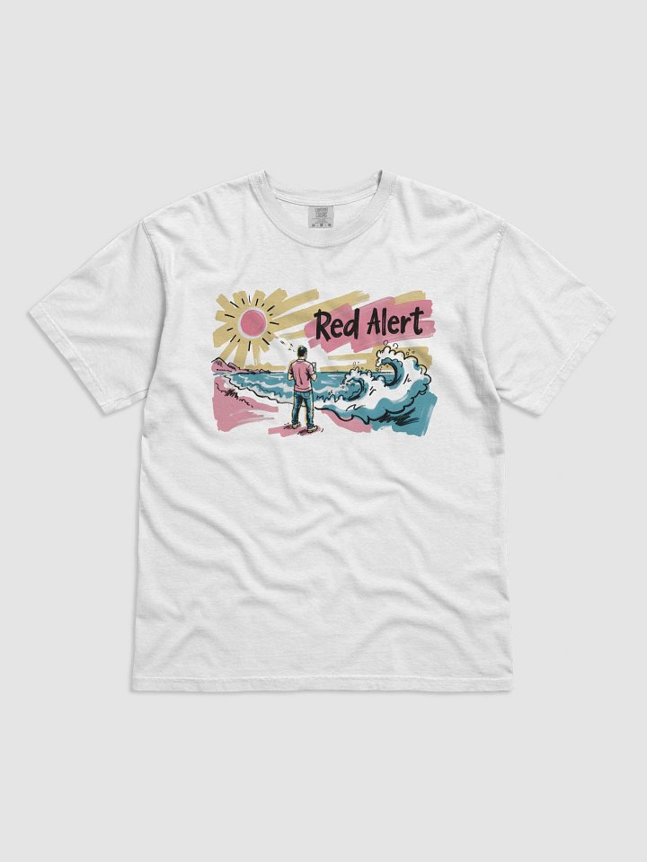 Red Alert Beach Art Print – Sunset Danger Warning Heavyweigh T-Shirt product image (4)