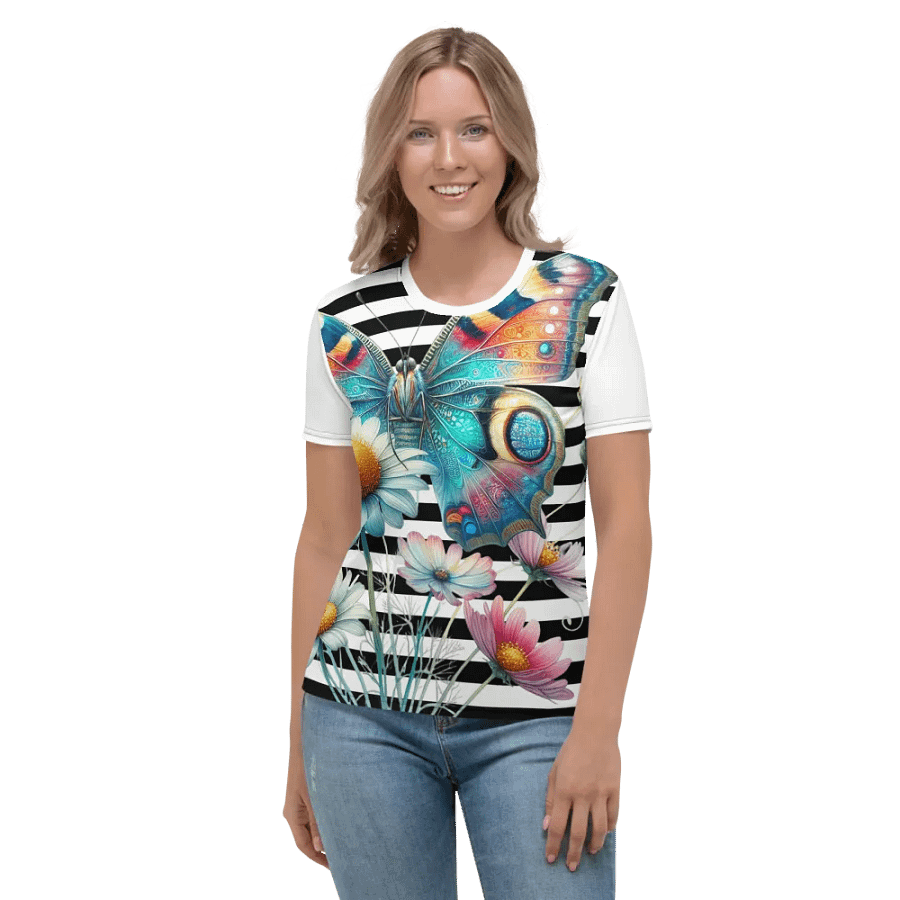 Whimsical Butterfly Fantasy Black Stripped Women's T-Shirt product image (1)
