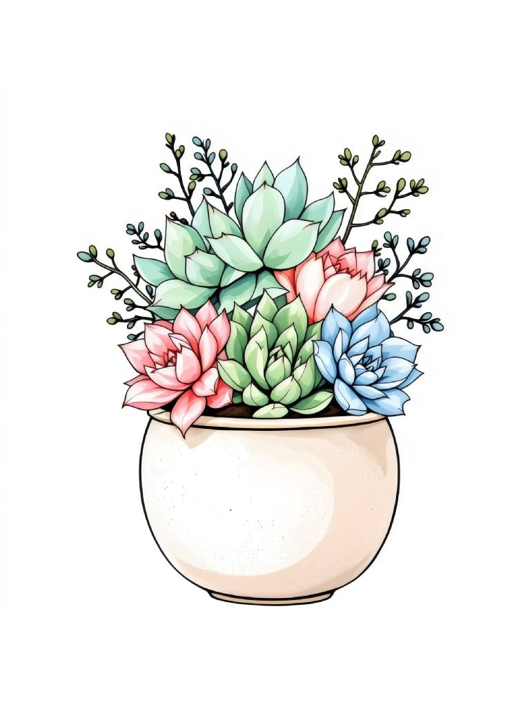 21 Elegant Cute Pastel Potted Succulent Clipart, Delicate Succulent Graphics, Nature-Inspired Clipart, Soft Pastel Clipart Set product image (7)