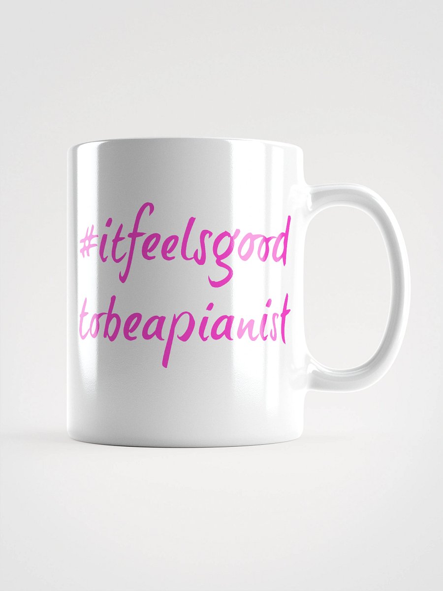 "It Feels Good to Be a Pianist" White Glossy Mug with Pink Script product image (1)