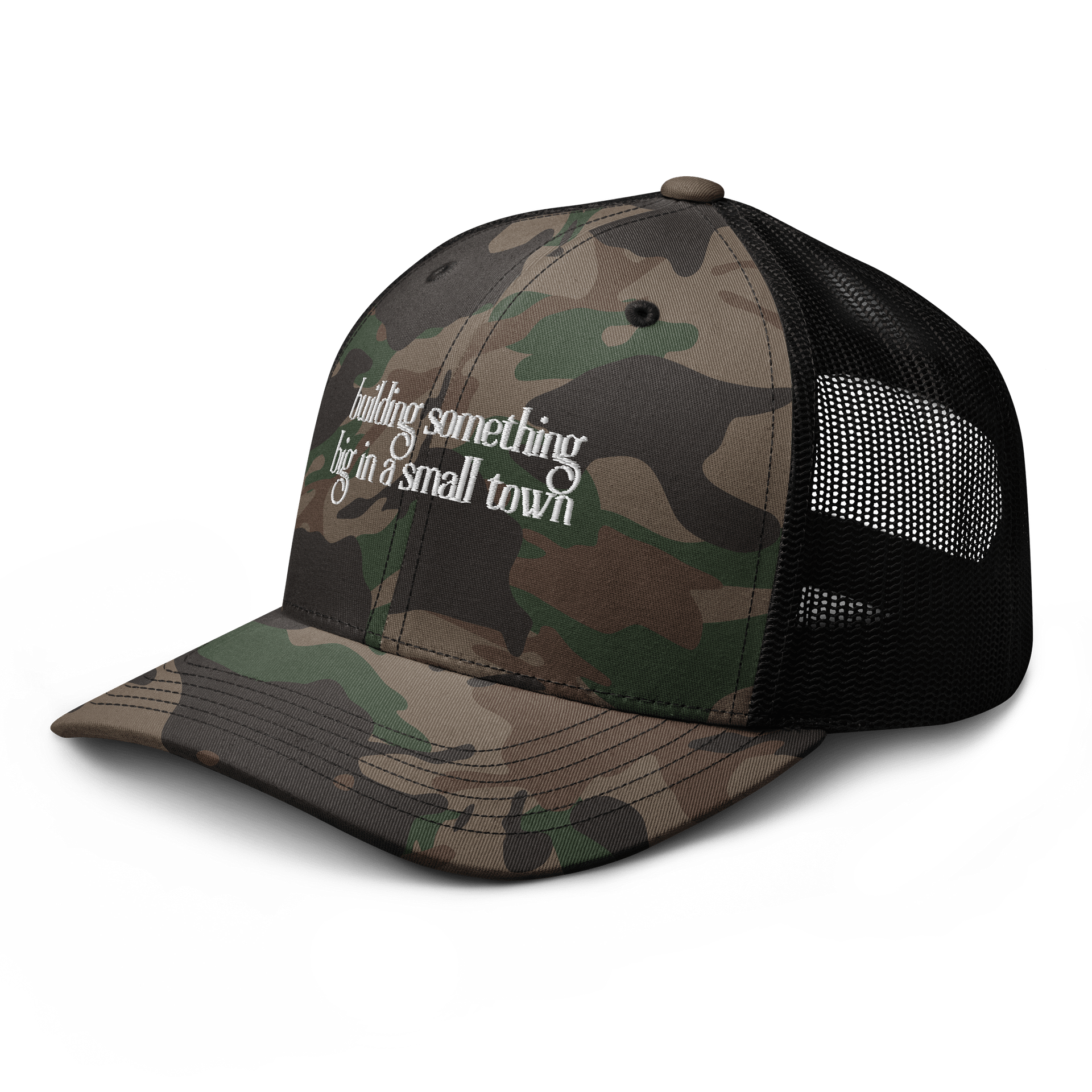 Building Something Big In A Small Town Camouflage Trucker Hat product image (4)