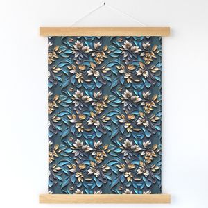 Seamless Pattern - Yellow-Brown Flowers on Textured Blue Background product image (12)