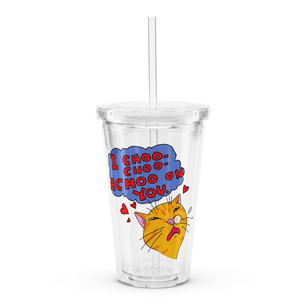 Achoo on You Orange Cat Clear Plastic Tumbler product image (1)