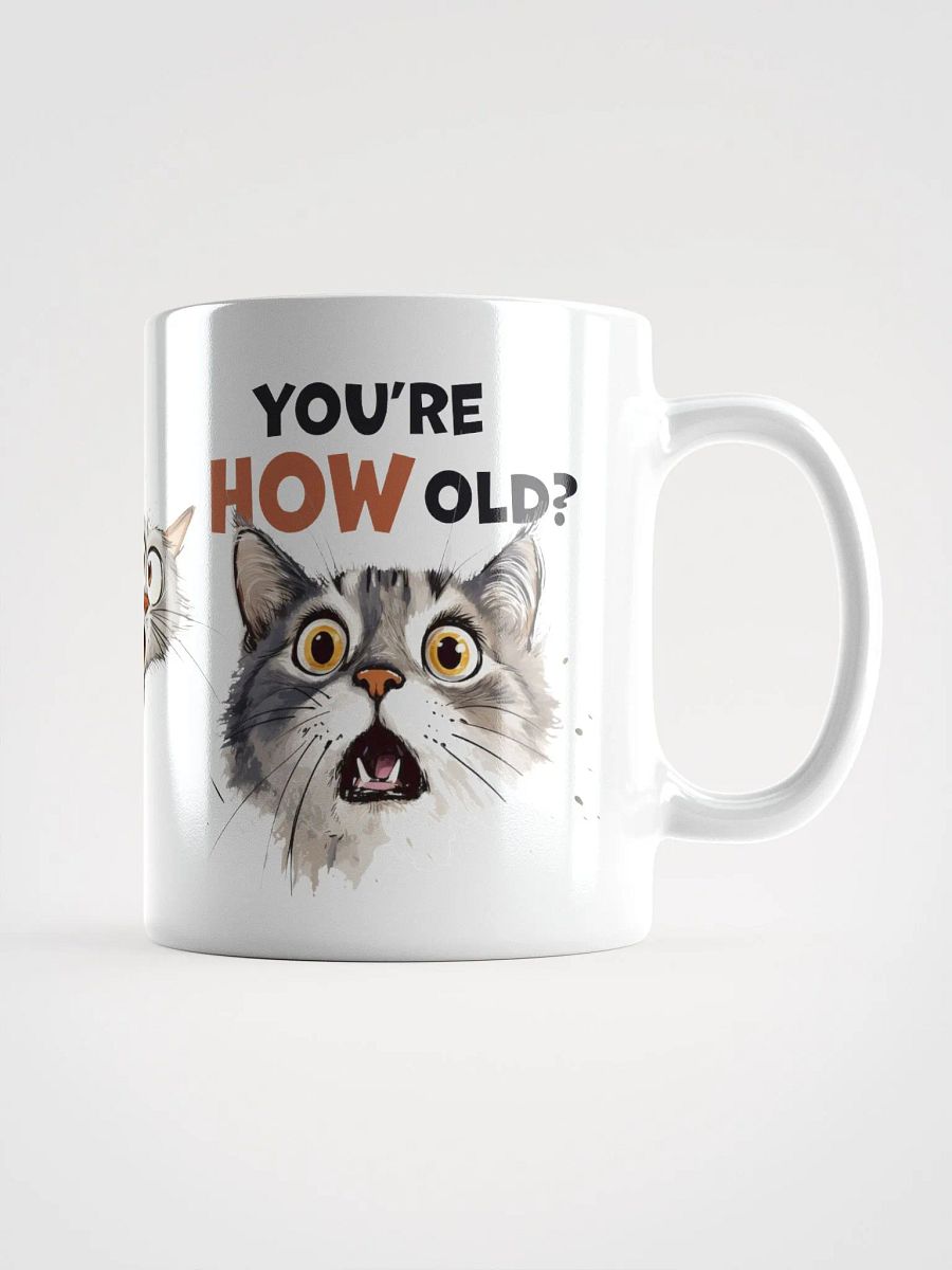 Cat Chat: "You're HOW old?" White glossy mug product image (5)