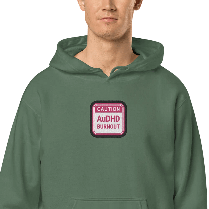 CAUTION: AuDHD BURNOUT embroidered pigment hoodie (pink bubble design) product image (2)