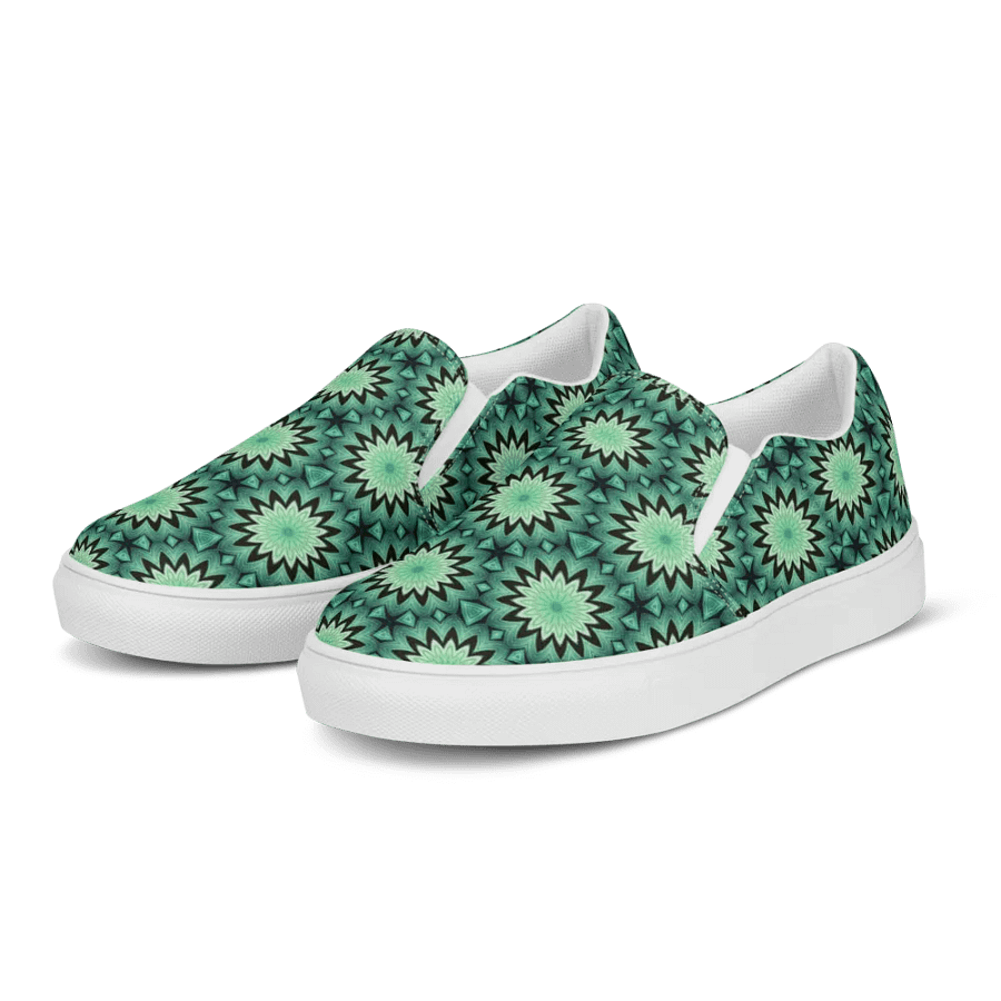 Kaleidoscopic Green Star Women's Slip-Ons product image (5)