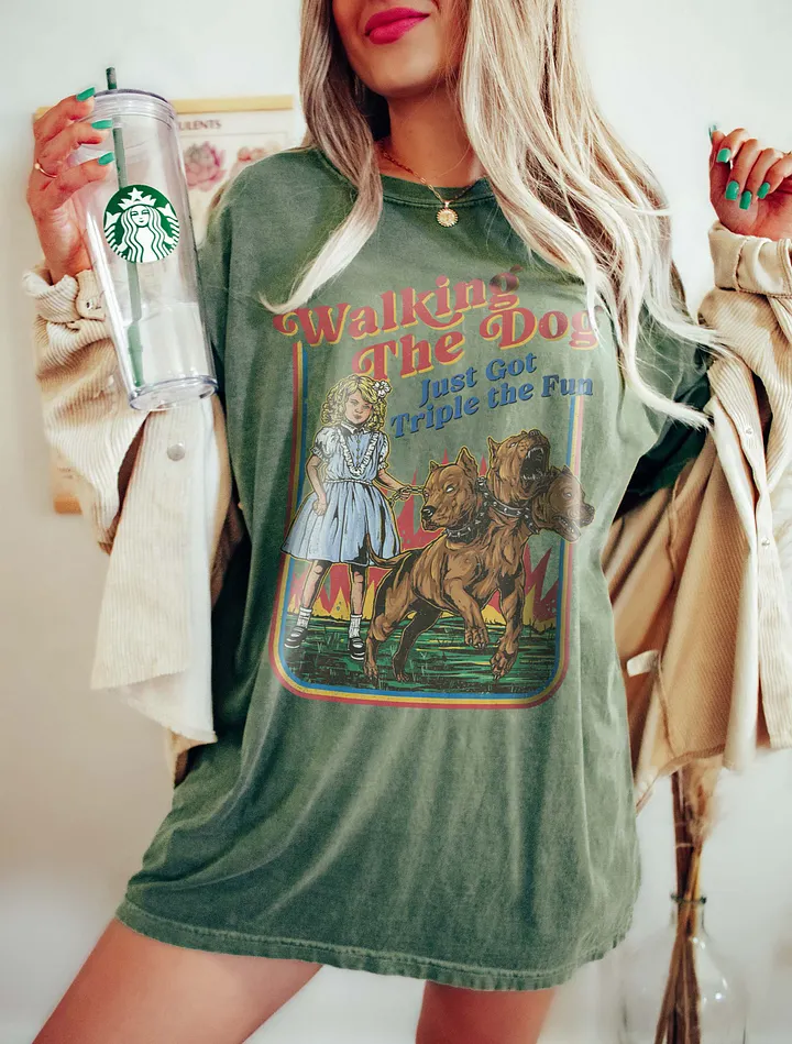 Walking the Dog Just Got Triple the Fun T-Shirt | Funny Retro-Style Fall and Halloween T-Shirt product image (15)