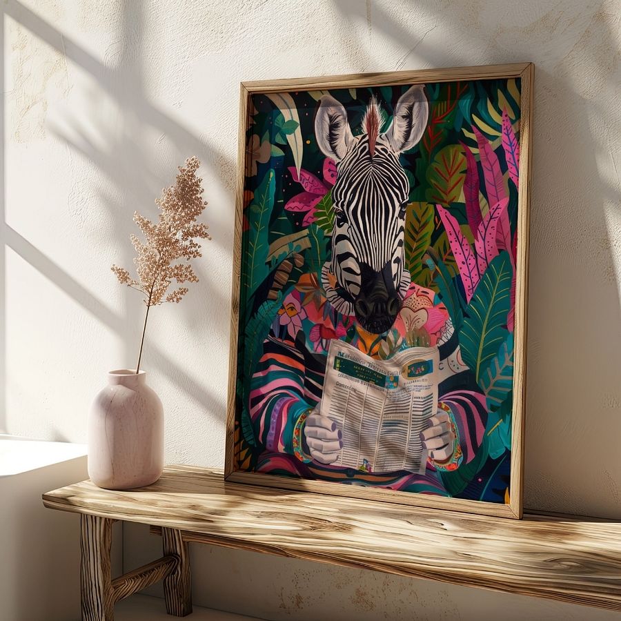 Zebra Reading a Newspaper Maximalist Animal Art Print product image (20)