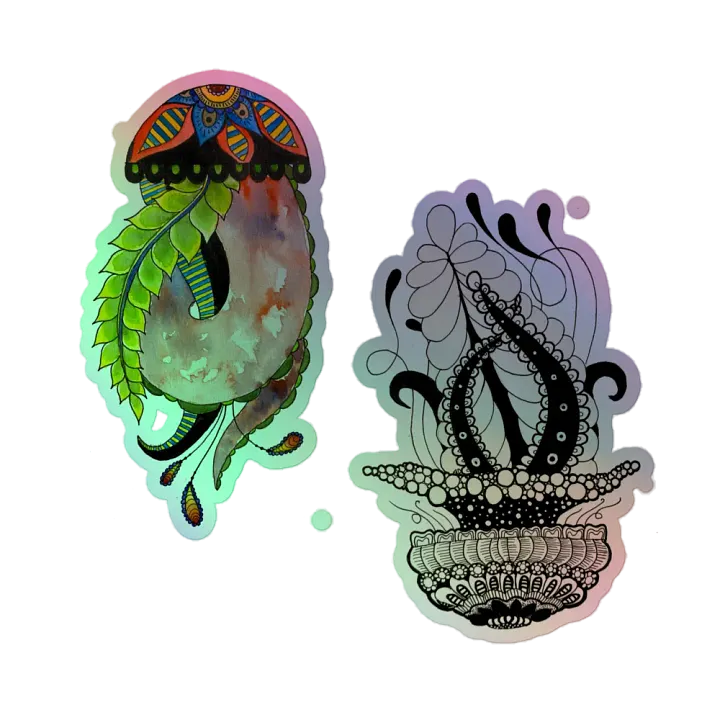 Intricate Botanical Jellyfish Holographic Sticker Set product image (1)