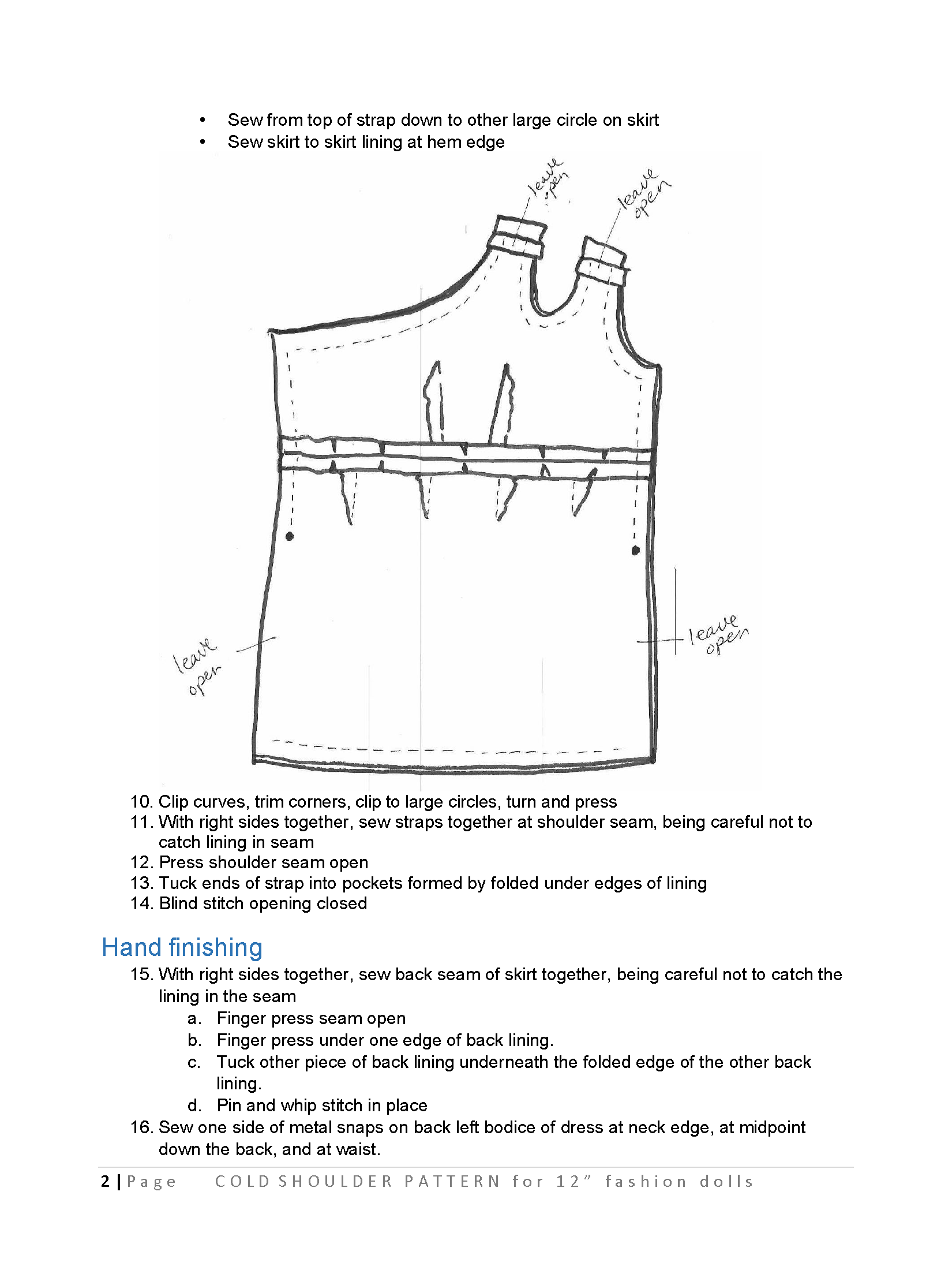 Cold Shoulder sewing pattern for 12" fashion dolls product image (3)