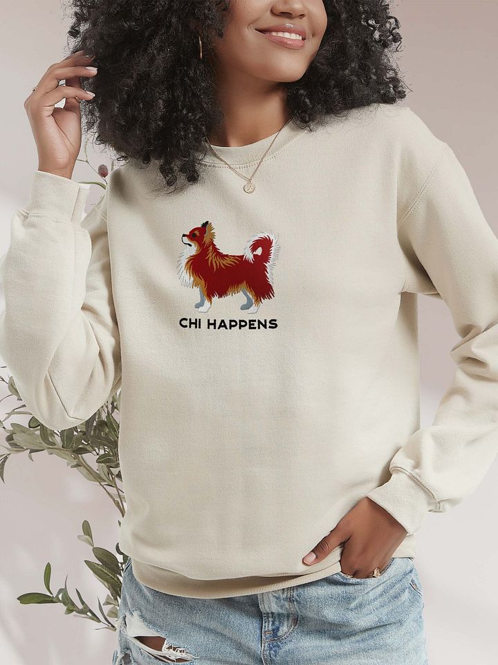 Chi Happens Sweatshirt (Embroidered) of a Longhaired Chihuahua(Chocolate Tricolor) product image (2)