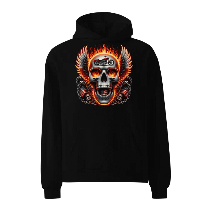 Flaming Skull Motorcycle Unisex Hoodie #8 product image (1)