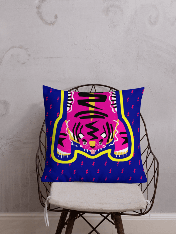 Pink Electric Tiger on Blue - Pillow - 3 Size Choices product image (1)